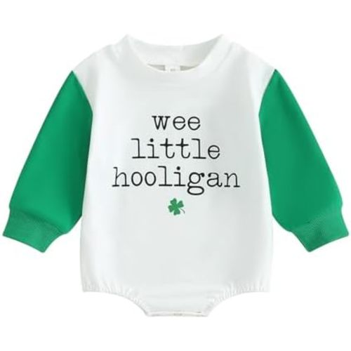 Amiblvowa Newborn Baby Girl Boy St. Patricks Day Outfit Lucky Clover Funny Letter Print Sweatshirt Romper Cute Clothes