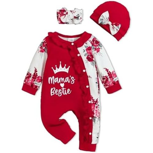 Preemie Newborn Baby Girl Clothes Infant Fall Winter Outfits Letter Floral One-Piece Romper+Jumpsuit