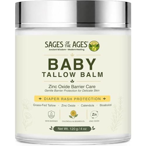 Baby Diaper Balm for Rash Protection with Grass-Fed Tallow & Zinc Oxide