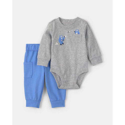 Baby Boy 2-Piece Bear Long-Sleeve Bodysuit & Pant Set - Blue/Grey | Carter's