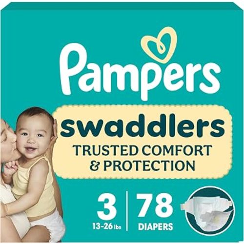 Pampers Swaddlers Diapers, Size 3 (13-26 lbs), 78 Count, Fragrance Free, Hypoallergenic, Absorbent, Pediatrician Recommended, Skin Safe
