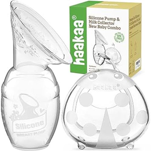 haakaa Manual Breast Pump for Breastfeeding 4oz/100ml and Ladybug Milk Collector 2.5oz/75ml Combo, Food-Grade Silicone