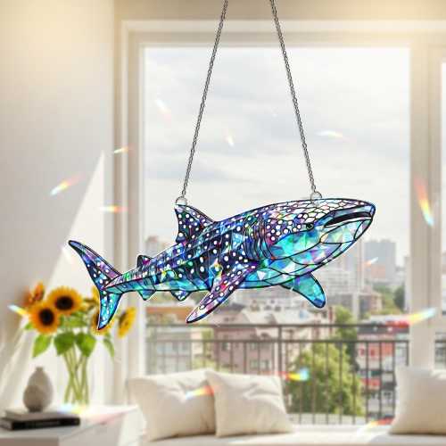 Whale Shark Acrylic Hologram Window Hanging, Ocean Animal Suncatcher Decor, Iridescent Sea Life Sun Catcher, Beach Lover Gift