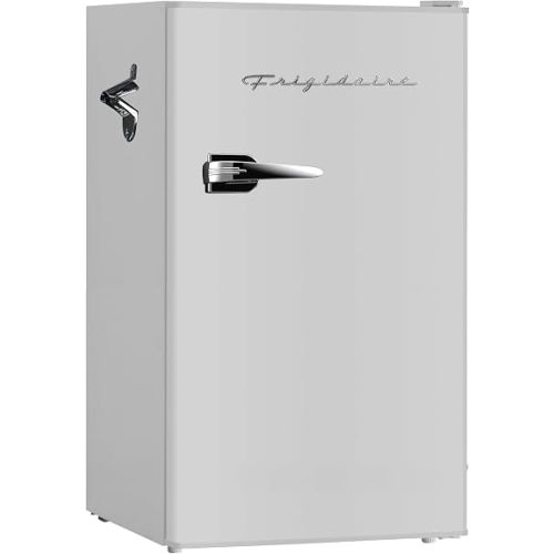 Frigidaire Retro Compact Fridge with Chiller, 3.2 cu ft Countertop Fridge with Built-In Bottle Opener, Compact Refrigerator for Office, Bedroom, Dorm Room or Cabin - 16.5"D x 19"W x 31"H (Moonbeam)