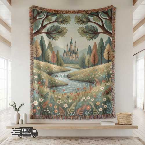 Fairytale Castle Woven Blanket | Fantasyland Tapestry Throw
