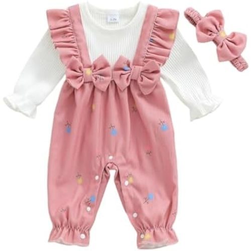 YINGISFITM Newborn Infant Baby Girl Clothes Fall Winter Long Sleeve Romper Patchwork Bow One Piece Jumpsuit Cute Outfits