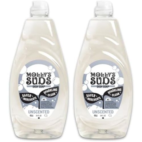 Molly's Suds Liquid Dish Soap | Clean, Simple Ingredients | Extra Scrubbing Power | Unscented, 24 oz - 2 Pack