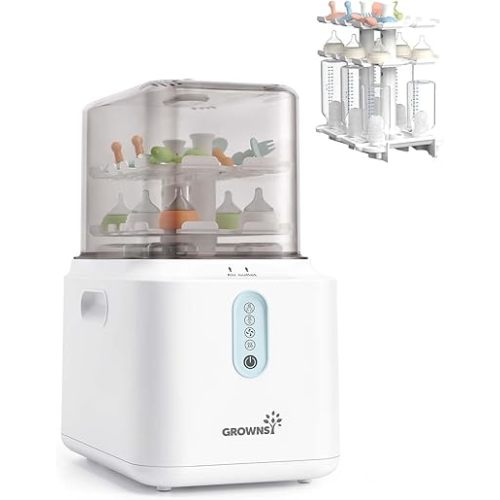 GROWNSY 3 Layers Large Capacity Bottle Sterilizer and Dryer, 45% Faster Electric Steam Sterilization, Universal Bottle Sterilizer for Baby Bottles, Breast Pump Parts, Glass & Plastic, Compact Design