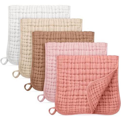 Unnivoll Muslin Burp Cloths for Baby 100% Cotton Burping Cloths for Boys Girls Large 20''X10'' Extra Soft and Absorbent 5 Pack - Coral