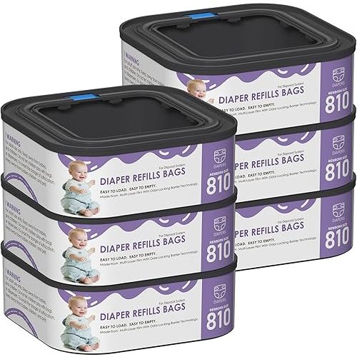 Jumbo Square Refills Disposal Bags Refill Compatible with Diaper Genie Compact, Select and Classic Pails, Hold Up to 810 Newborn-Sized Diapers Per Refill, Pack of 6