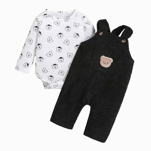 CAUYDY Baby Boys Coming Home Outfit Infant Boy Long Sleeve Romper Set Toddler Fall Winter Bodysuit Newborn Clothes 0 3 6 9 Months 1T 2T Sizes 0-3 Months,Black