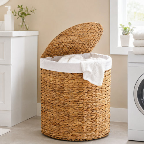 Half Round Laundry Hamper W/ Lid & Handles, Half Moon Laundry Basket, W/2 Removable Liner | Wayfair