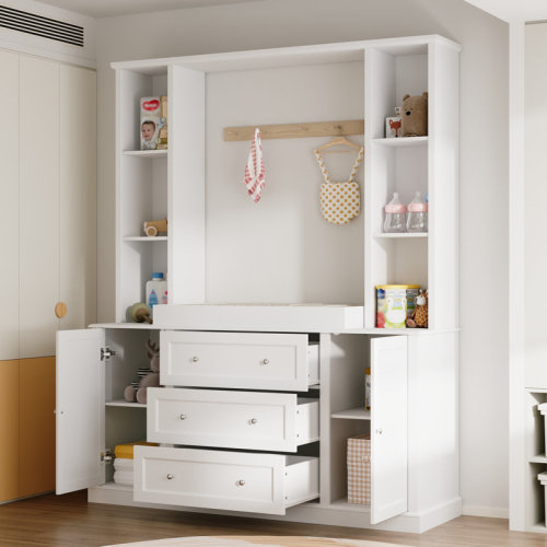 Red Barrel Studio® 78.7" Tall Storage Cabinet With 6 Open Shelves & 3 Drawers | Wayfair