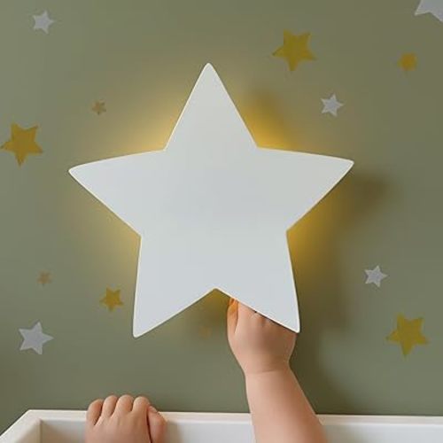 Nursery Night Light – Dimmable Star Wall Light for Newborns & Toddlers Nursery Decor – Rechargeable LED Light with Touch Control for Kids' Safety (Moon & Stars Decals Included)