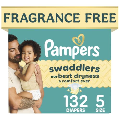 Pampers Swaddlers Diapers, Size 5 (20-37 lbs), 132 Count, Fragrance Free, Hypoallergenic, Absorbent, Pediatrician Recommended, Skin Safe