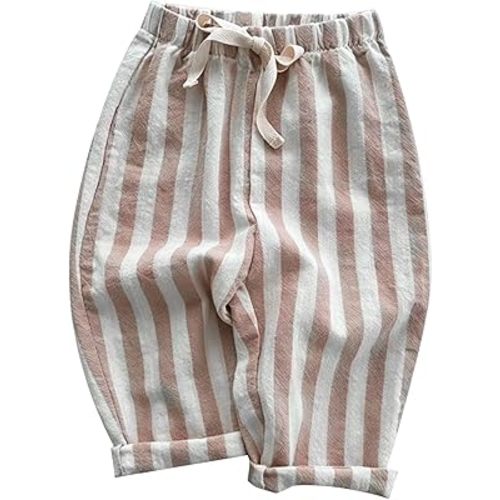 Boys' Cotton Linen Harem Bloomers Pants for Baby Toddler Striped Bloomer Elastic Basic Harem Pants Joggers