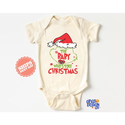 The Baby Who Stole Christmas Baby Onesie®, Natural Grinch Christmas Baby Bodysuit, Holiday Natural Baby Onesie