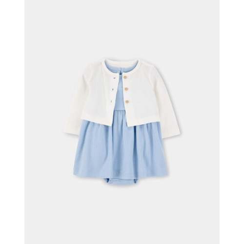 Baby Girl Floral Embroidered Cardigan Dress Set - Blue/White | Carter's