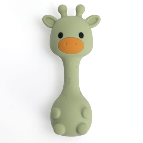 Silicone Little Giraffe Shaker Rattle Toy for Babies | Food Grade Silicone Teether | Easy to Grip | BPA Free (Olive Green)