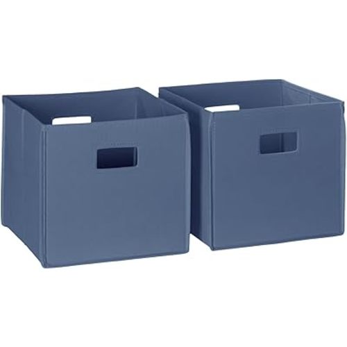 RiverRidge Kids 2pc Fabric Collapsible Storage Cube Organizers with Handles for Playroom Organization - Slate Blue