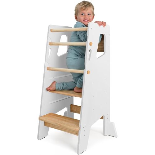 Toddler Standing Tower with 3 Safety Bars - Kitchen Stool Helper - White