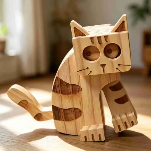 Handmade Wooden Walking Cat Toy – DIY Ramp Decor, Interactive Cat Exercise Toy, Natural Wood Pet Furniture & Modern Home Decor