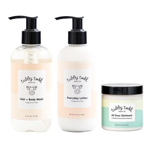 TUBBY TODD 3-Step Baby Bath & Skincare Routine - The Regulars Bundle - 8.5oz Baby Shampoo and Body Wash, 8.5oz Everyday Lotion & 3.5oz All Over Ointment - Fragrance-Free - Standard Size