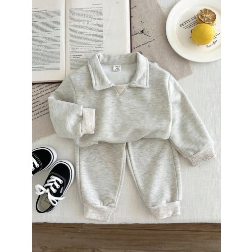 SHEIN 2pcs Baby Boy Toddler Newborn 0-3 Years Old Casual Oatmeal Polo Collar Sweatshirt + Pants Set, Comfortable Outfit For Daily Wear & Outings, Autumn/Winter Fall | SHEIN USA