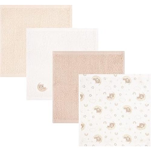 Baby Washcloths 4 Pack 100% Cotton Soft Absorbent Terry Washcloths 10 x 10 Inches for Sensitive Skin Face Hand Body Burp Cloths for Newborn Infants Toddlers Boys Girls (Brown Bear)