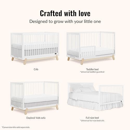 Dream On Me Hygge 5-in-1 Convertible Full-Size Baby Crib in Vintage White Oak, GreenGuard Gold & JPMA, Converts to Toddler, Day & Full-Size Bed, Adjustable Mattress Heights, Modern Nursery
