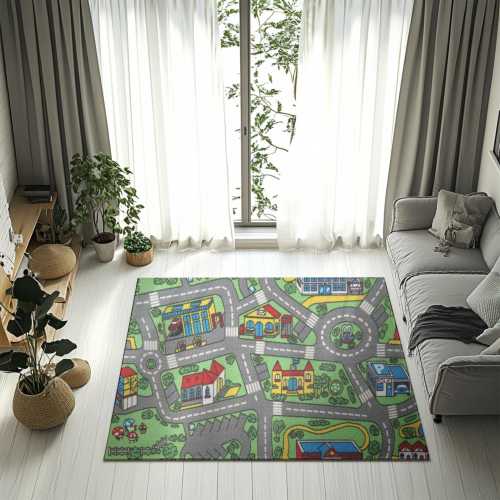 Nostalgic Road Rug Area Rugs, Vintage Truck Mat for Kids Playroom, Retro Carpet Decor, Nursery Bedroom Floor Cover, Childhood Memory Room