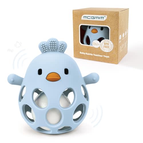 MCGMITT Baby Teething Toys for 3-6 Months, Easy Grasp Silicone Baby Rattles 0-6-12 Months, BPA-Free Food Grade Montessori Sensory Toys, Soft Newborn Infant Teether for Teething Relief