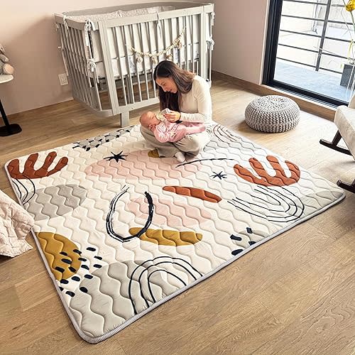 Miotetto Baby Mat for Floor, 73" x 73" Playpen Mat, Thick Soft Foam Padding Baby Play Mat, Portable Quilted playmat -Washable Baby Floor Play mat, Non-Slip Play Mat for Babies & Toddlers