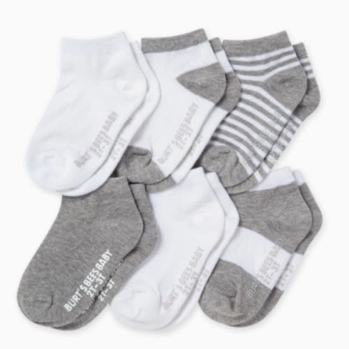 Solid & Stripes Organic Cotton Baby Ankle Socks 6 Pack – Burt's Bees Baby - Heather Gray / 0-3 months