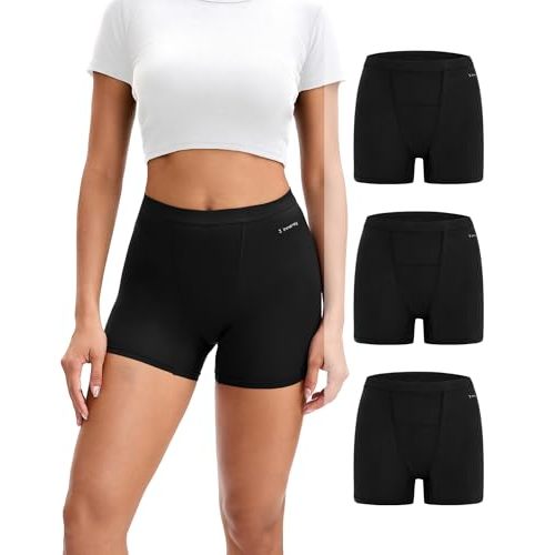 INNERSY Period Boxer for Women High Waisted Leak Proof Postpartm Menstrual Mesh BoyShorts Panties Underwear 3-Pack