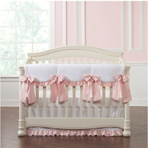 White and Pink Linen 8-pc. Crib Bedding Set | Nursery Design | Baby Girl Bedding – Liz and Roo