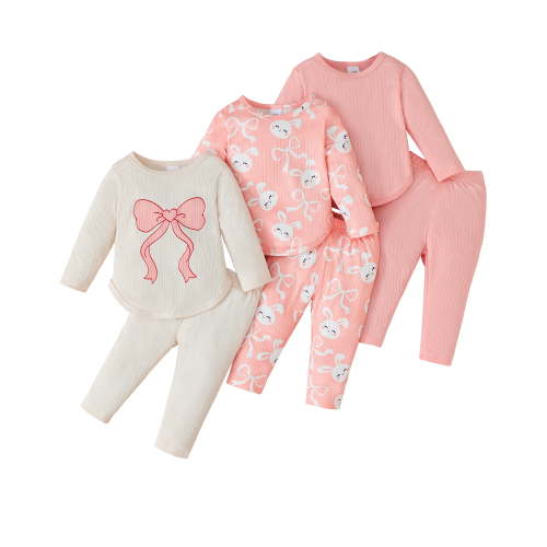 3 Months Baby Girls Clothes 6 Months Girls 3 Pack Fall Winter Outfits Infant Girl Long Sleeve Top Pants 6PCS Clothing Set Pink