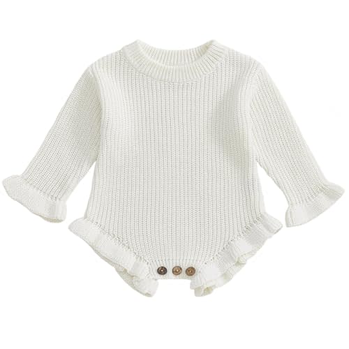 Mubineo Baby Girl Fall Winter Clothes Basic Plain Cute Sweater Romper Outfit Pullover Ruffle Long Sleeve Newborn Outfits
