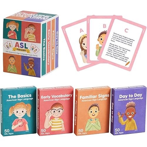 ASL Kids Flash Cards - 200 American Sign Language Cards for Children, Toddlers and Beginners