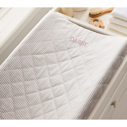 Oxford Stripe Organic Quilted Changing Pad Cover