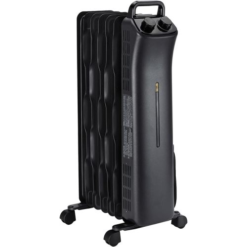 Amazon Basics Oil Space Heater, Portable Radiator Heater with 7 Oil-Filled Fins for Indoor Use, 3 Heat Settings, Thermostat, Tip-Over Protection, ETL Safety Certificate, Manual Control, 1500W, Black