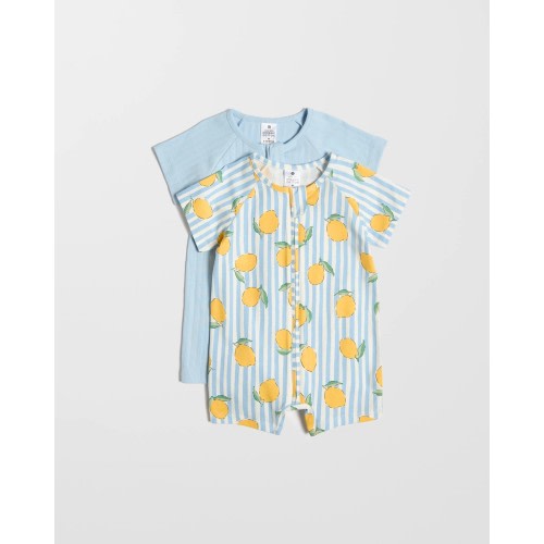 Baby Organic Cotton Zip Romper 2 Pack - Lemons Blue & Cream Stripe/Blue | Target Australia