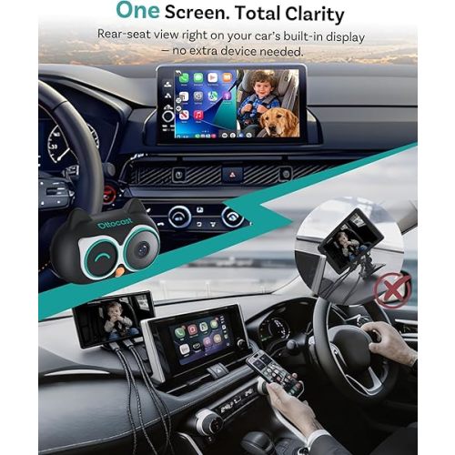 OTTOCAST Baby Car Camera &Wireless CarPlay Adapter,1080P HD Rear Seat Monitor Display on Car Screen,150°Wide Angle No-Glow Night View, Safety for Kids & Infants