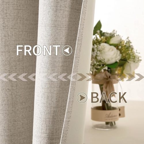 MIULEE Linen Textured Curtains Solid 100% Blackout for Bedroom Thermal Insulated Natural Grommet Room Darkening Curtains & Drapes Luxury Decor for Living Room Nursery 52 x 72 Inch (2 Panels)
