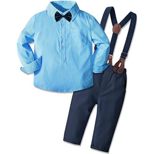 Toddler Baby Boy Clothes Gentleman Wedding Outfits, Formal Dress Shirt with Bowtie + Suspender 3 Monthes-4 Years