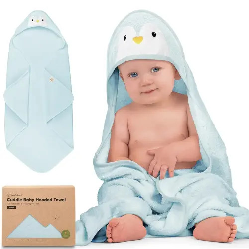 KeaBabies Hooded Baby Towel for Newborn - Viscose Derived from Bamboo Large Baby Bath Towels with Hood for Boys, Girls, Toddler, Extra Absorbent & Soft Newborn Bath Essentials (Penguin)