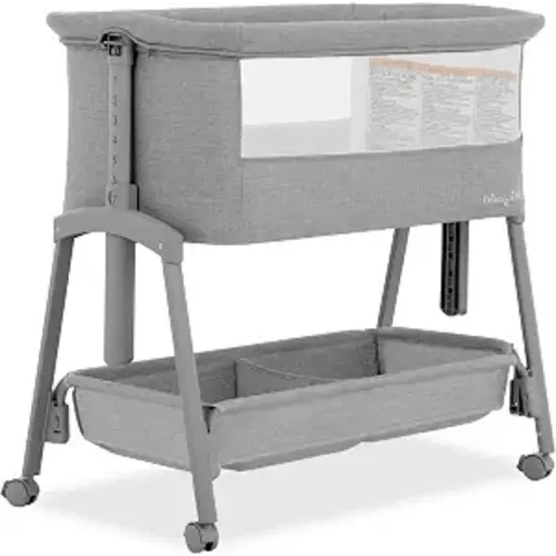 Dream On Me Calypso Bedside Bassinet, Foldable Portable Crib - Gray