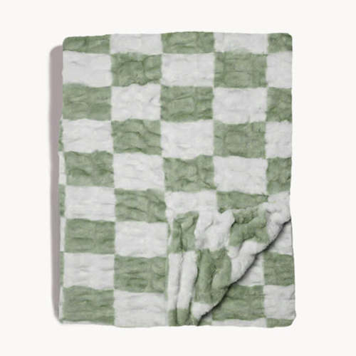 Green and White Checkered Blanket | Matcha Check – Lola Blankets