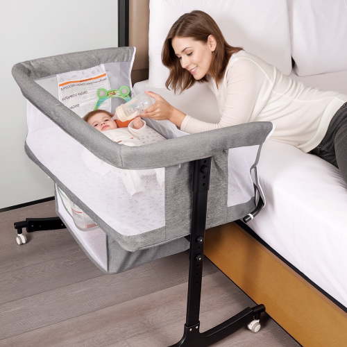 SACVON Baby Bassinets, All Mesh Crib Portable for Safe Co-Sleeping,Adjustable Bedside Sleeper,Baby Bed for Infant Newborn, Gray