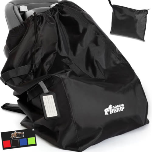 GORILLA GRIP Car Seat Travel Bag for Airplane Gate Check, Easy Carry Padded Backpack Bags Cover Carseats, Infant Baby Carriers and Toddler Booster Seats for Airport, Child Air Travels Essential, Black